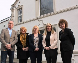Gerry Kelly, Jo, Irene, Michelle and Caral at 683 Antrim Road